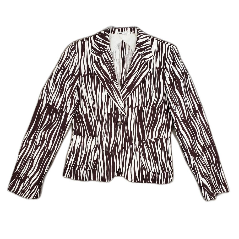Max Mara Zebra Print Linen Blazer Jacket 8 Espresso Brown Mob Wife